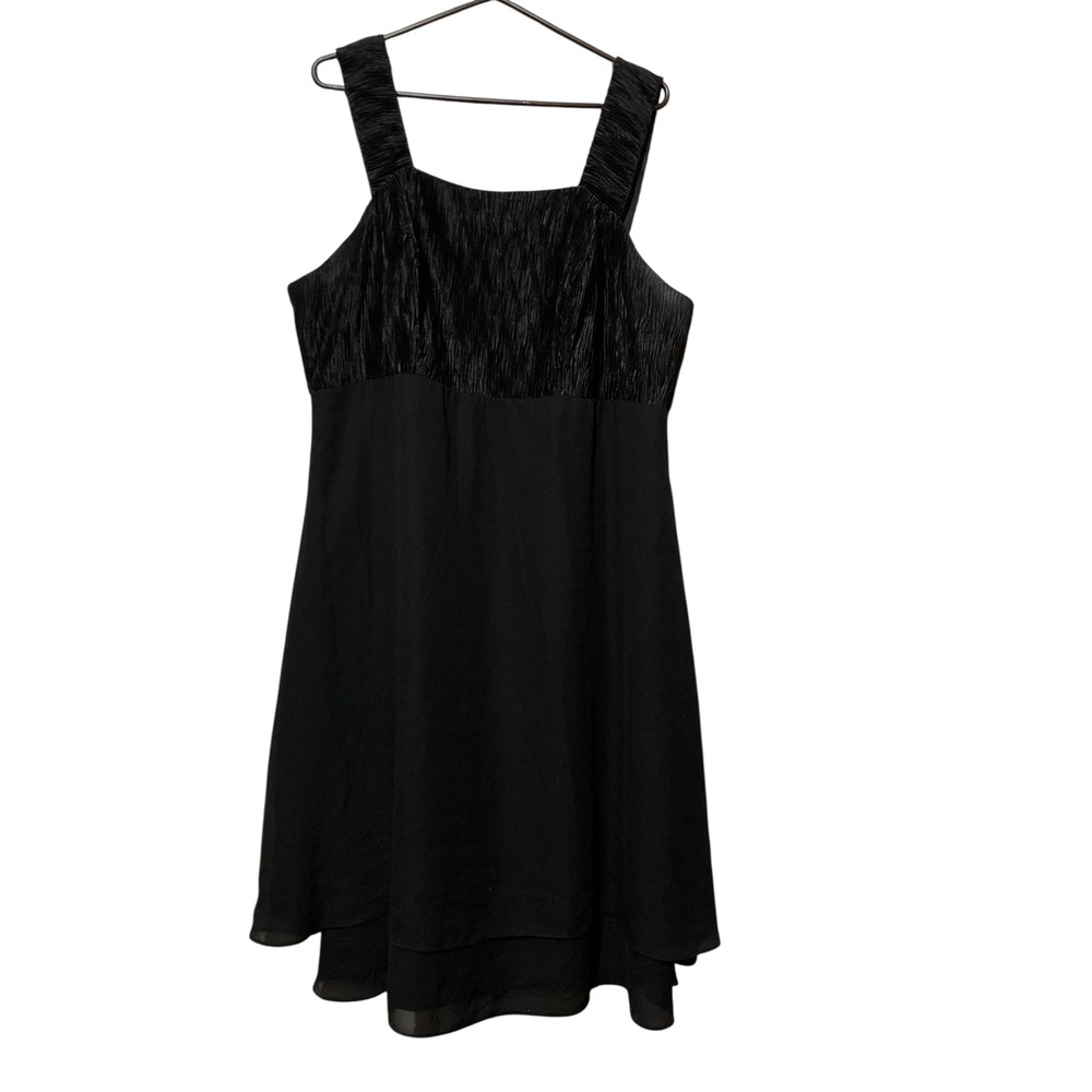 Woman Within Black Cocktail Dress 22W Crinkle Bodice Chiffon Layered Midi Dress